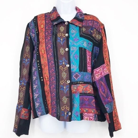 Chico's Colorful Multi Media Button Down Shirts Size 2 US M - Picture 1 of 14